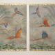 Painted canvas featuring parrots in a tropical forest. Contemporary.