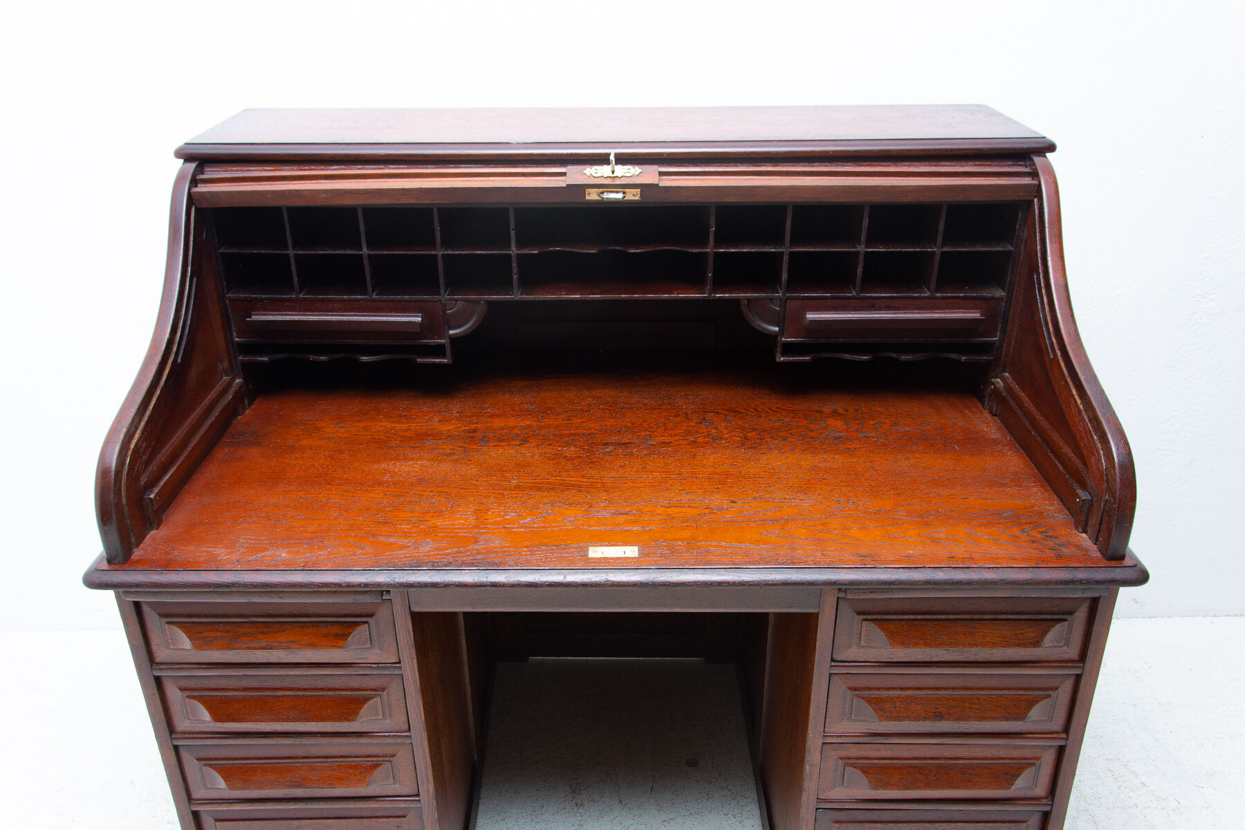 Antique roller blind writing desk 1930s, United Kingdom