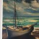 Tableau huile sur toile voilier signé vintage