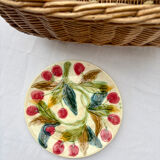 Very old barbotine plate with cherries