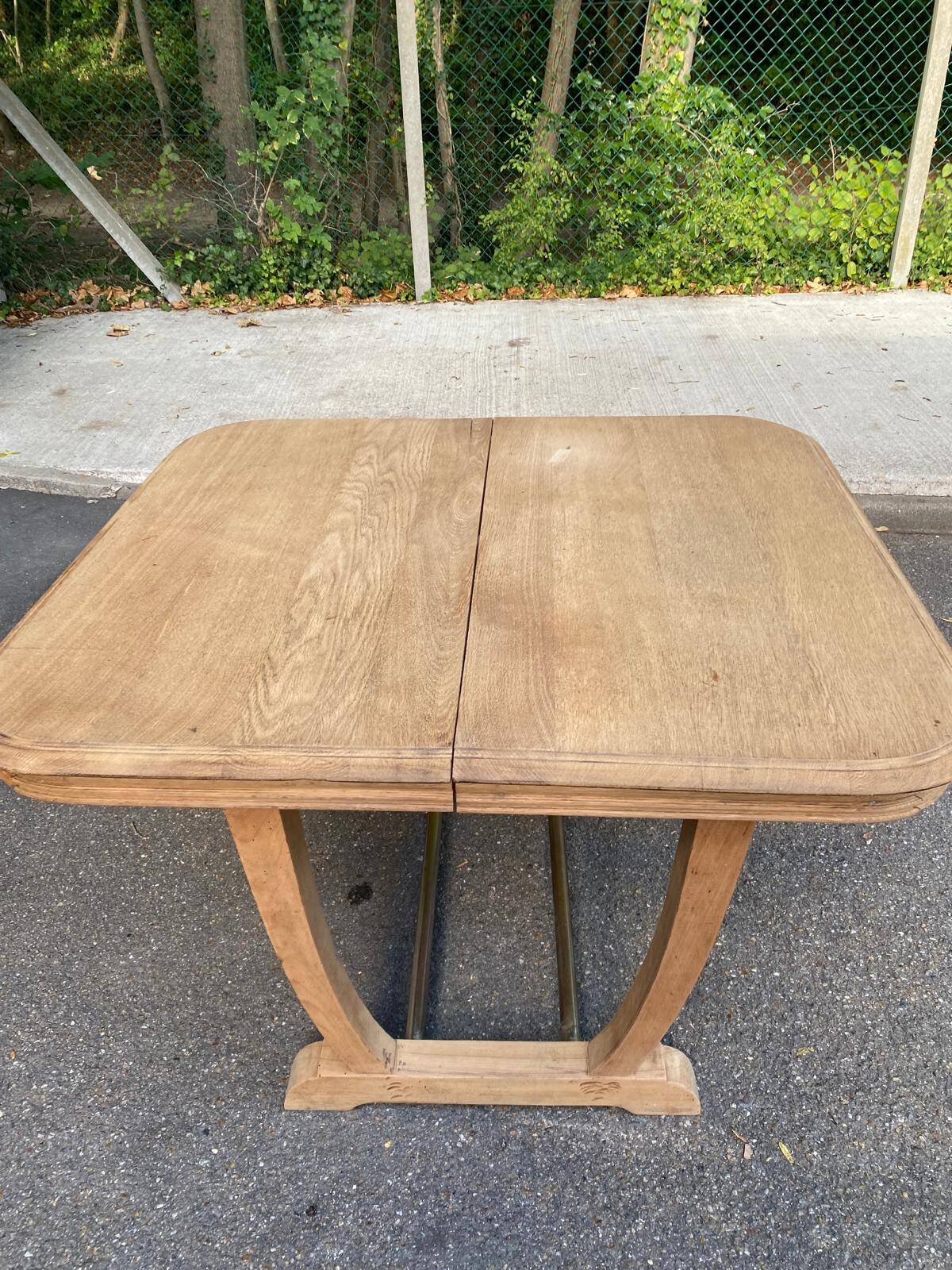 Art Deco extendable dining table with a central pedestal, stripped, made of solid oak 193.
