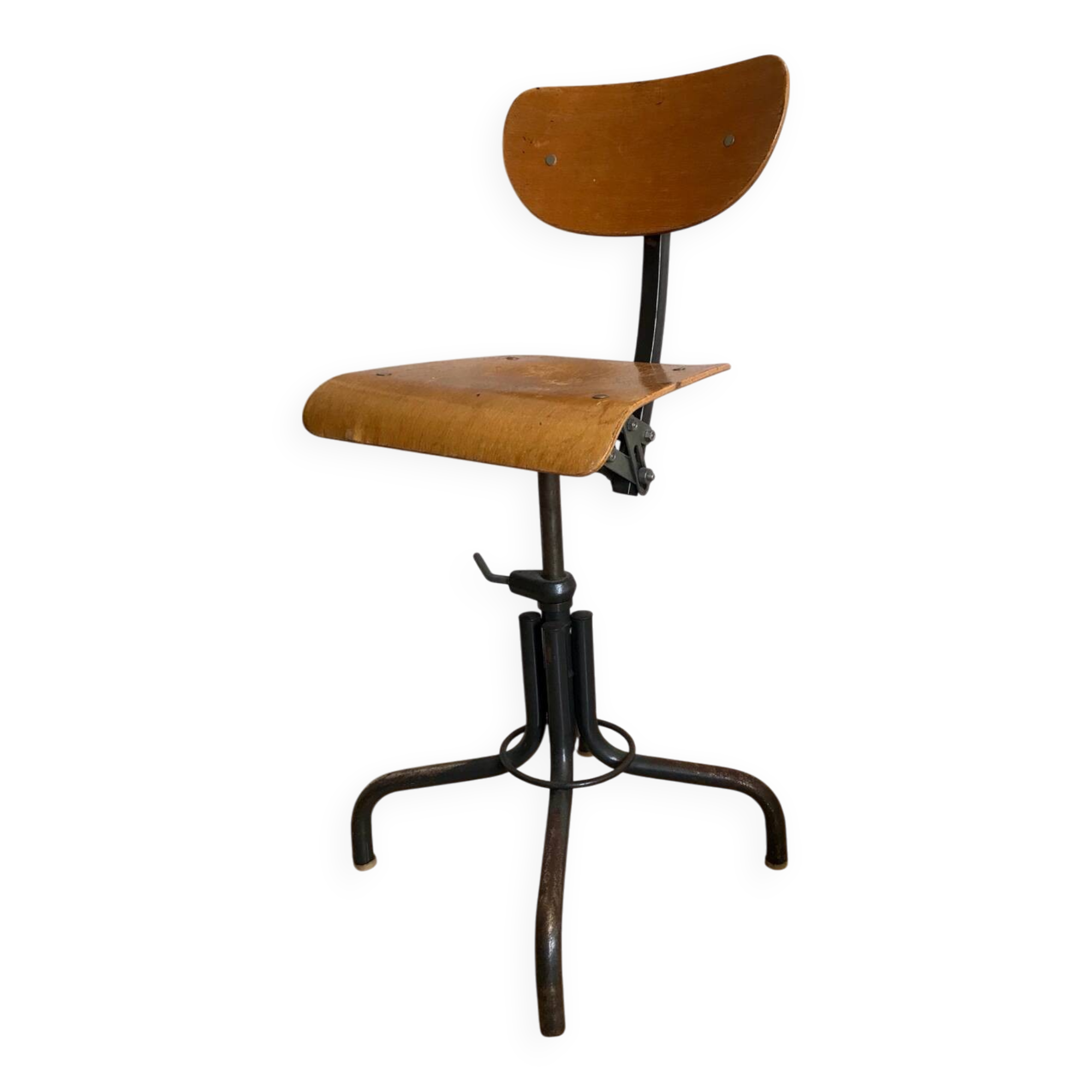 Vintage industrial workshop chair/stool in wood and metal