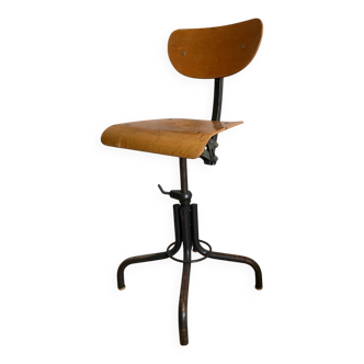 Chaise d’atelier/tabouret industriel vintage en bois et métal