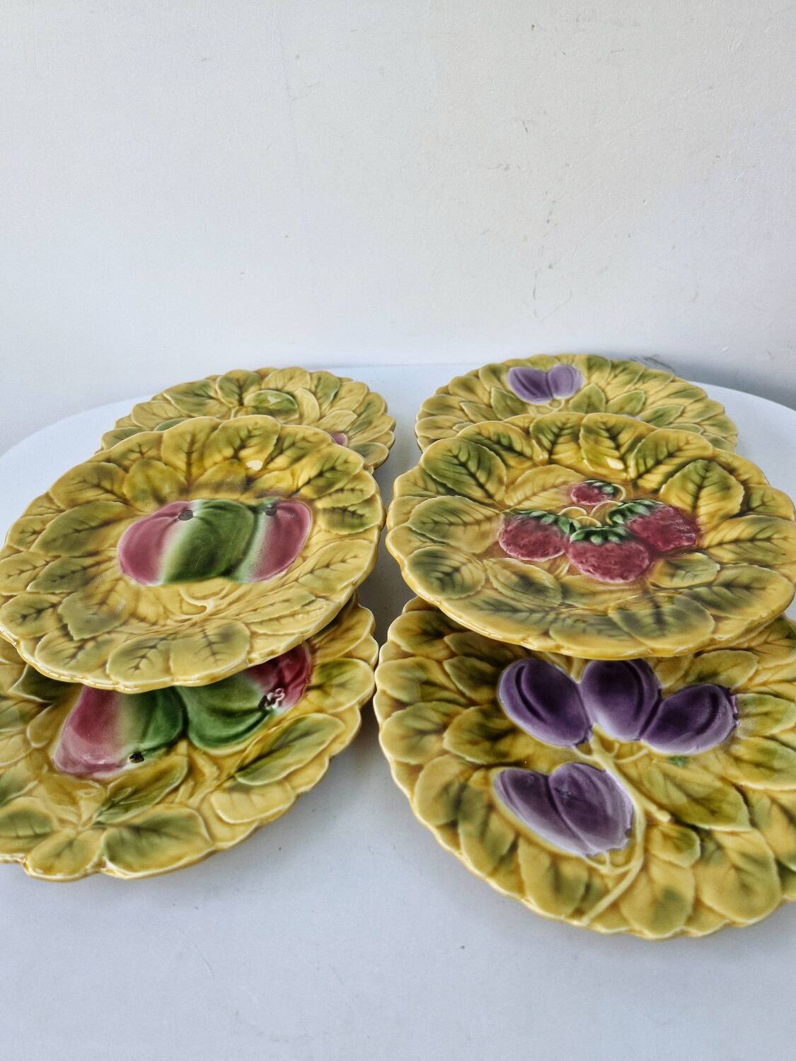 6 dessert plates sarreguemines ceramic barbotine fruits