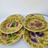 6 dessert plates sarreguemines ceramic barbotine fruits