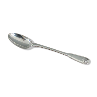 Stew spoon in solid silver 18th century shell model with coat of arms and Farmers General hallmarks