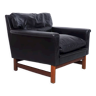 Danish design black leather lounge chair with teak, 1960s