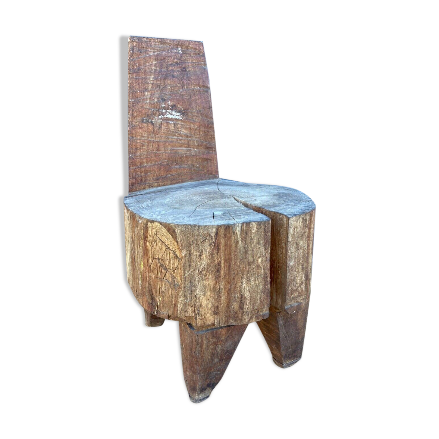 Brutalist africanizing wooden stool carved in the xxth mass