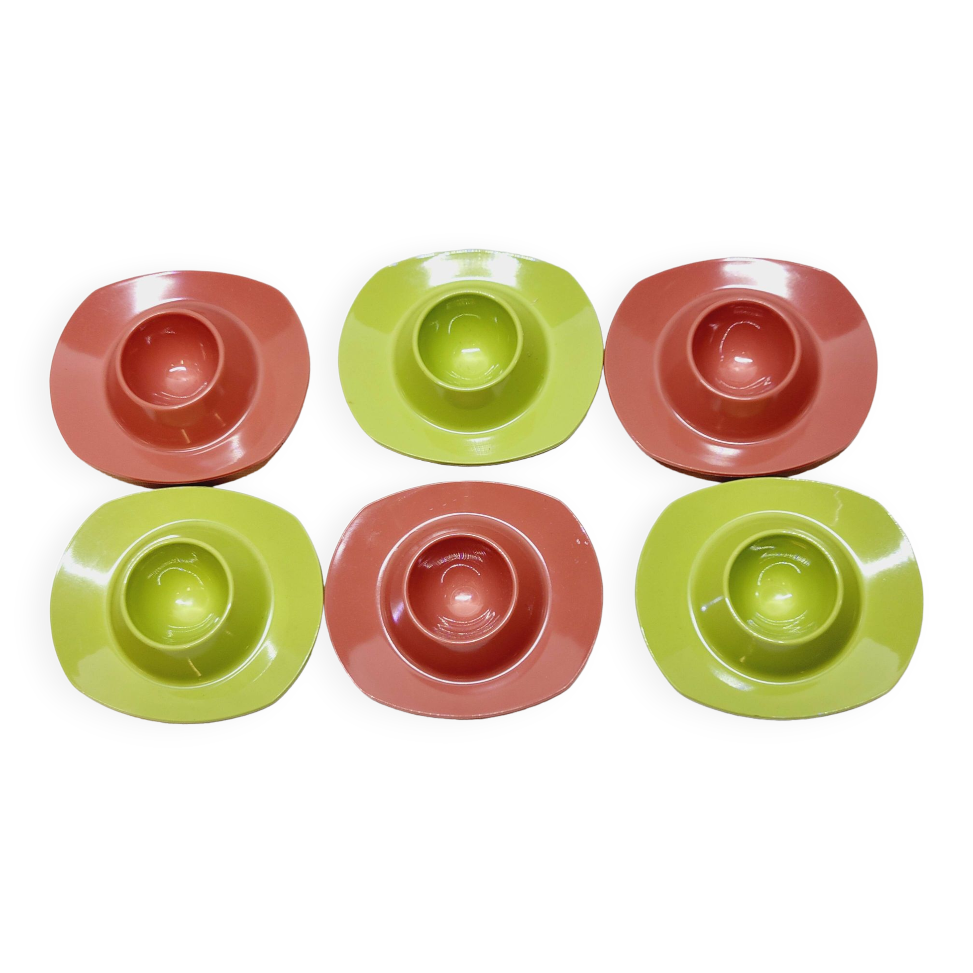 6 vintage plastic egg cups 1960s Schumm Plastic Style new in box