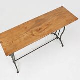 French bistro table with elegant metal base and oak top, ca. 1890