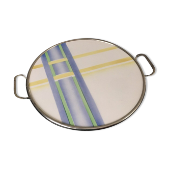 Vintage round tray with 1970s handles