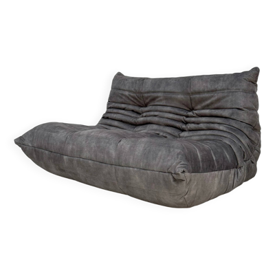 Canapé 2 places Togo Original Vintage en Velours Gris par Michel Ducaroy - Ligne Roset