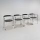 4 chaises en métal chromé et cuir noir, années 1980