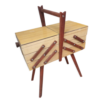 Sewing box worker wood feet compass vintage Scandinavian design