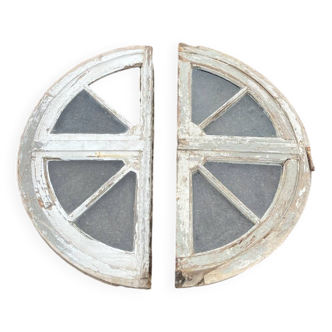 Set of 2: old half-moon wooden transom window