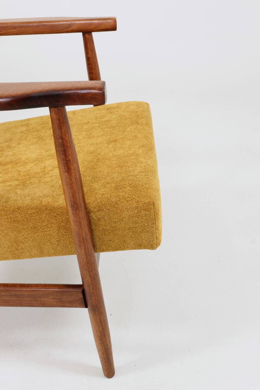 Vintage armchair model, golden yellow fabric, fully refurbished
