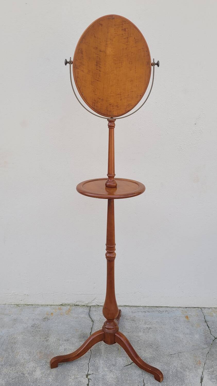 Tripod base psyché barber mirror in cherry wood with a system