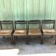 Chaises en hêtre laquées noir à assises en tissu or a petits carreaux