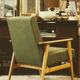 Vintage wood armchair boho green leaf oryginal from Mid century modern 1970 light wood chair salon