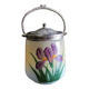 Art Nouveau Opal Glass Biscuit Jar: Hand-Painted Iris, French Candy Jar