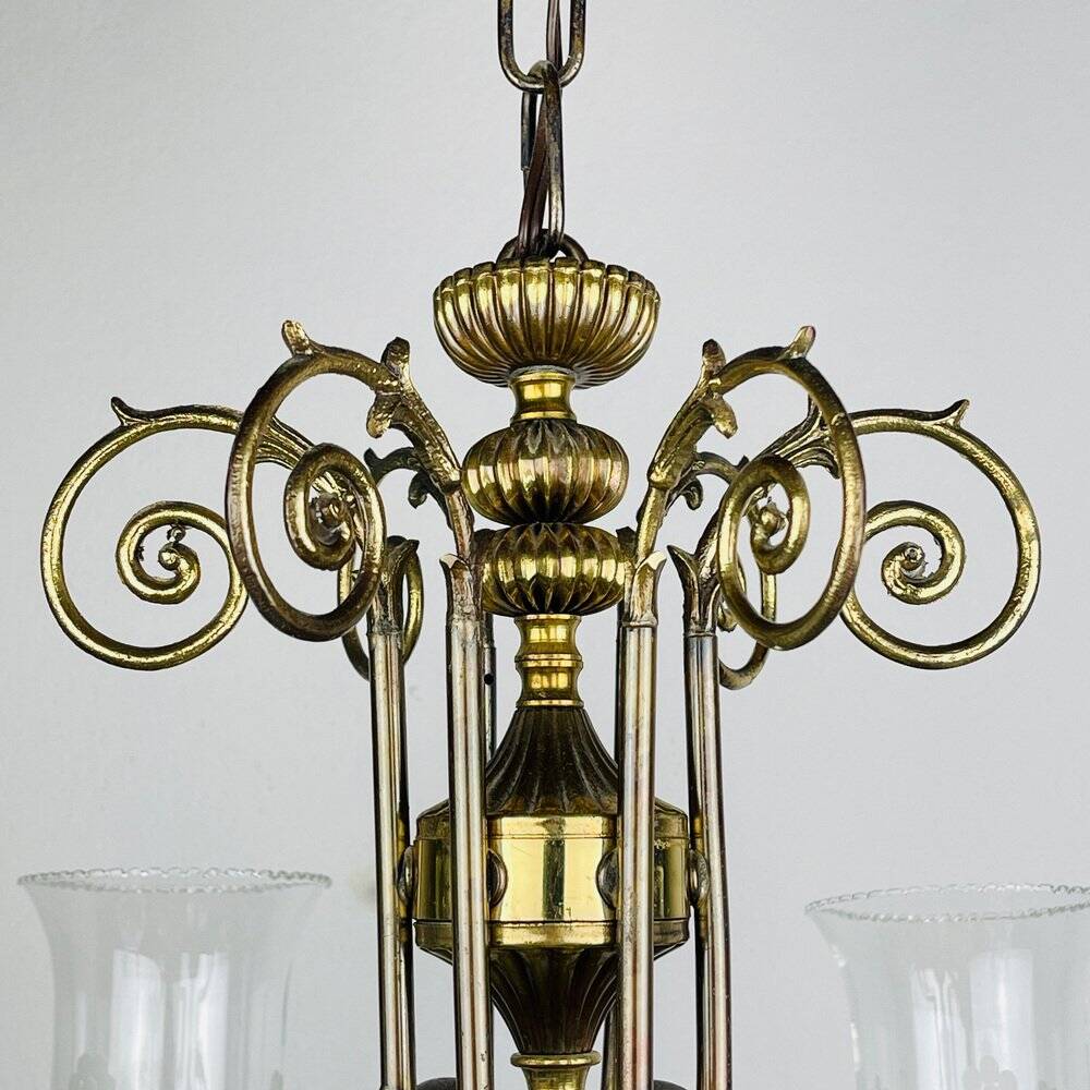 Vintage porcelain and brass chandelier, Italy, 1930s