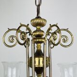 Vintage porcelain and brass chandelier, Italy, 1930s