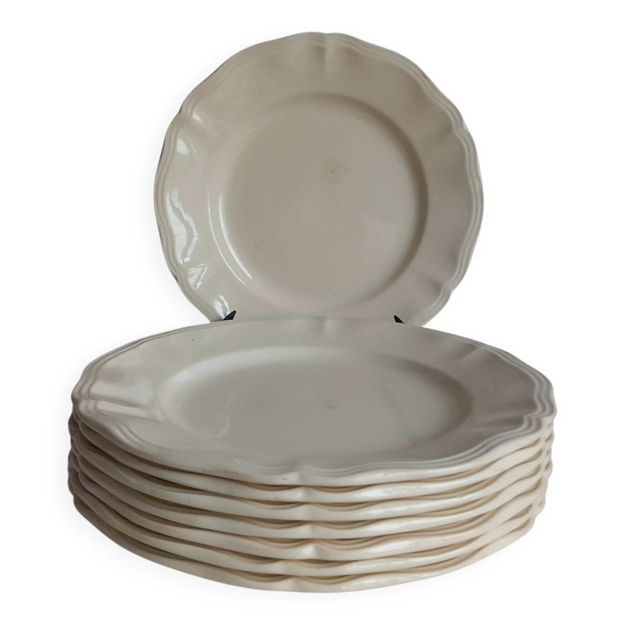 8 antique Sarreguemines ivory plates