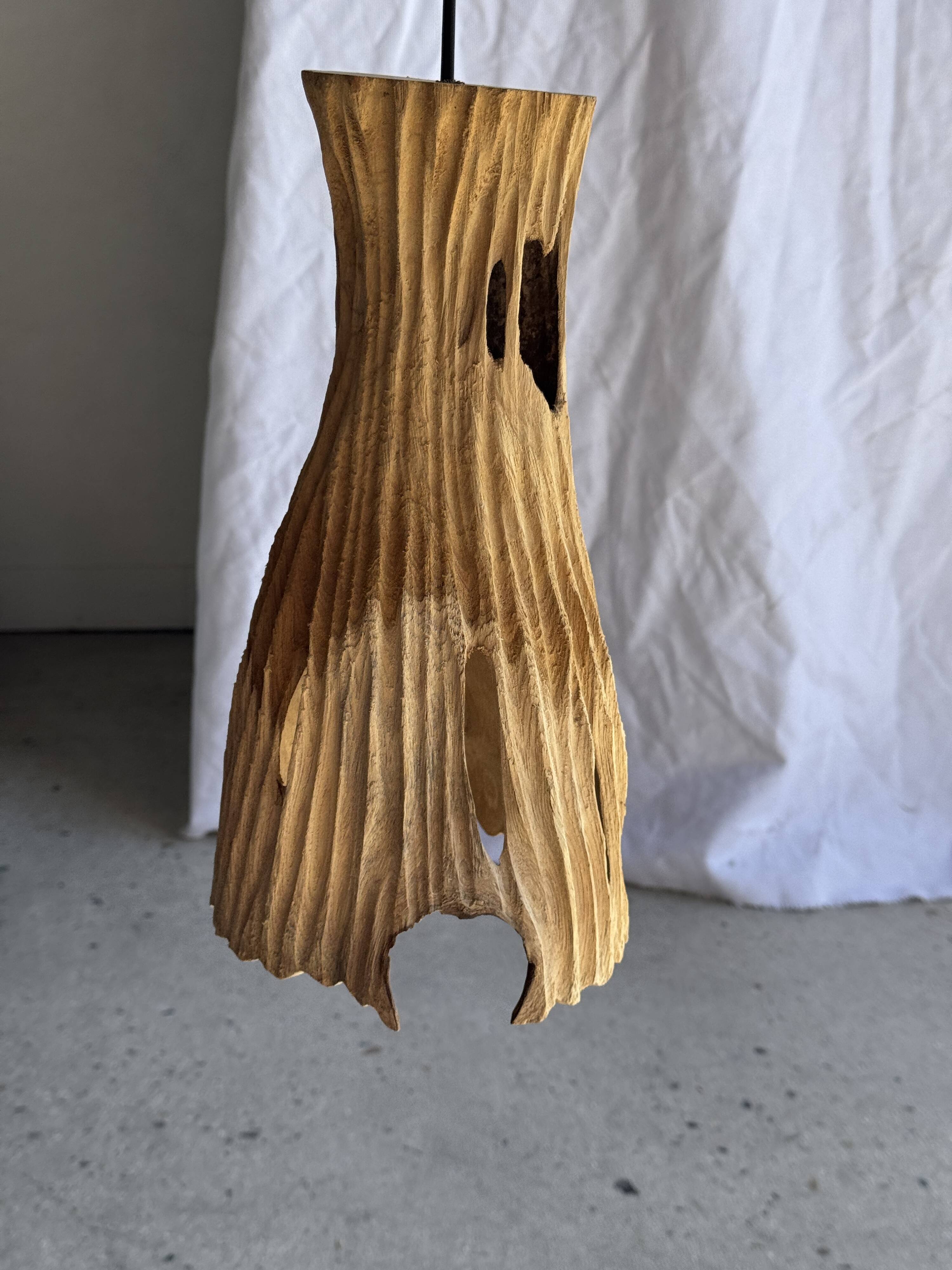 Suspension or lampshade in natural organic teak, tubular, H30 D22.