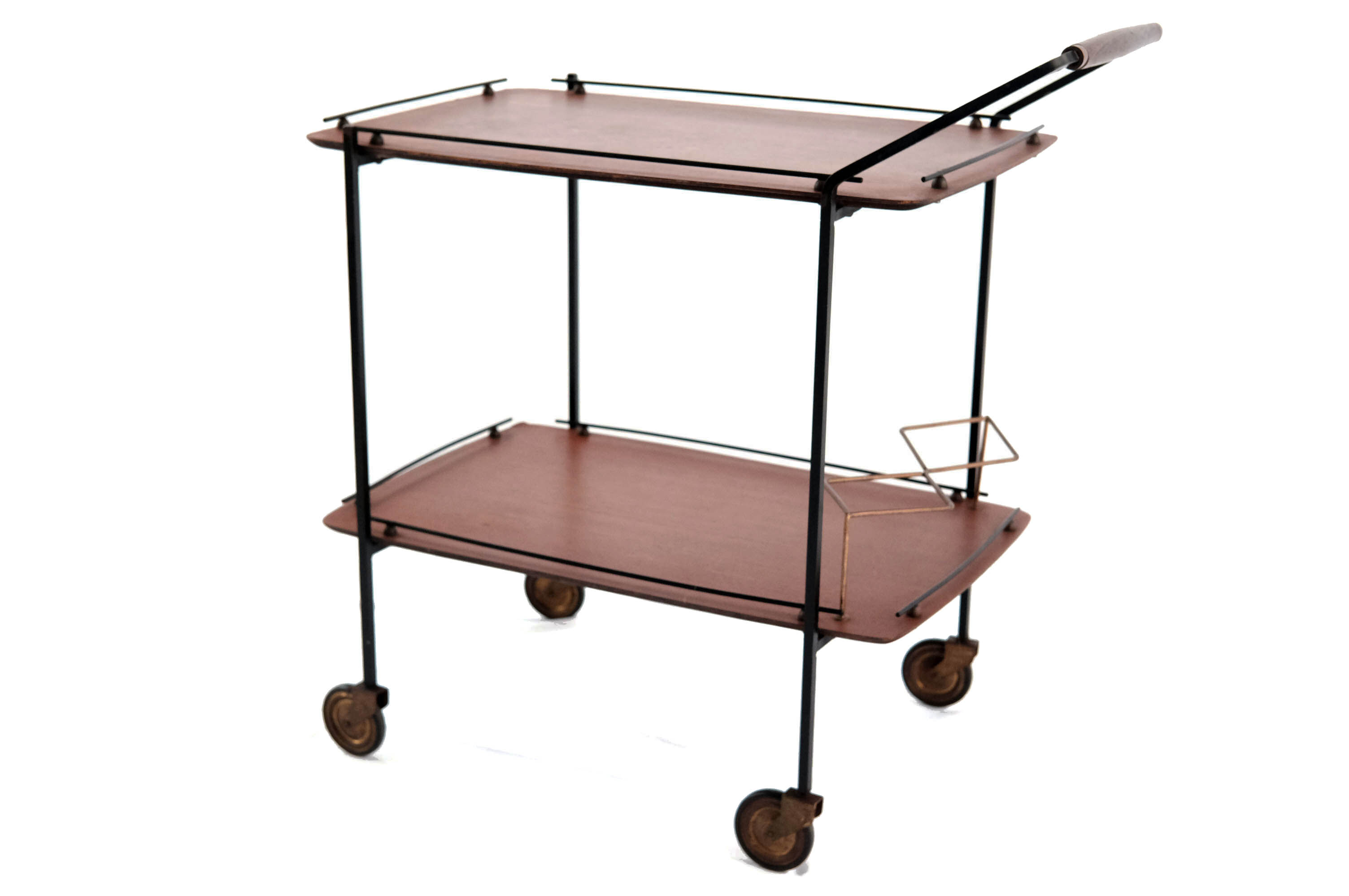 MId-Century Teak Bar Trolley with Bottle Holder, Italy 1960s