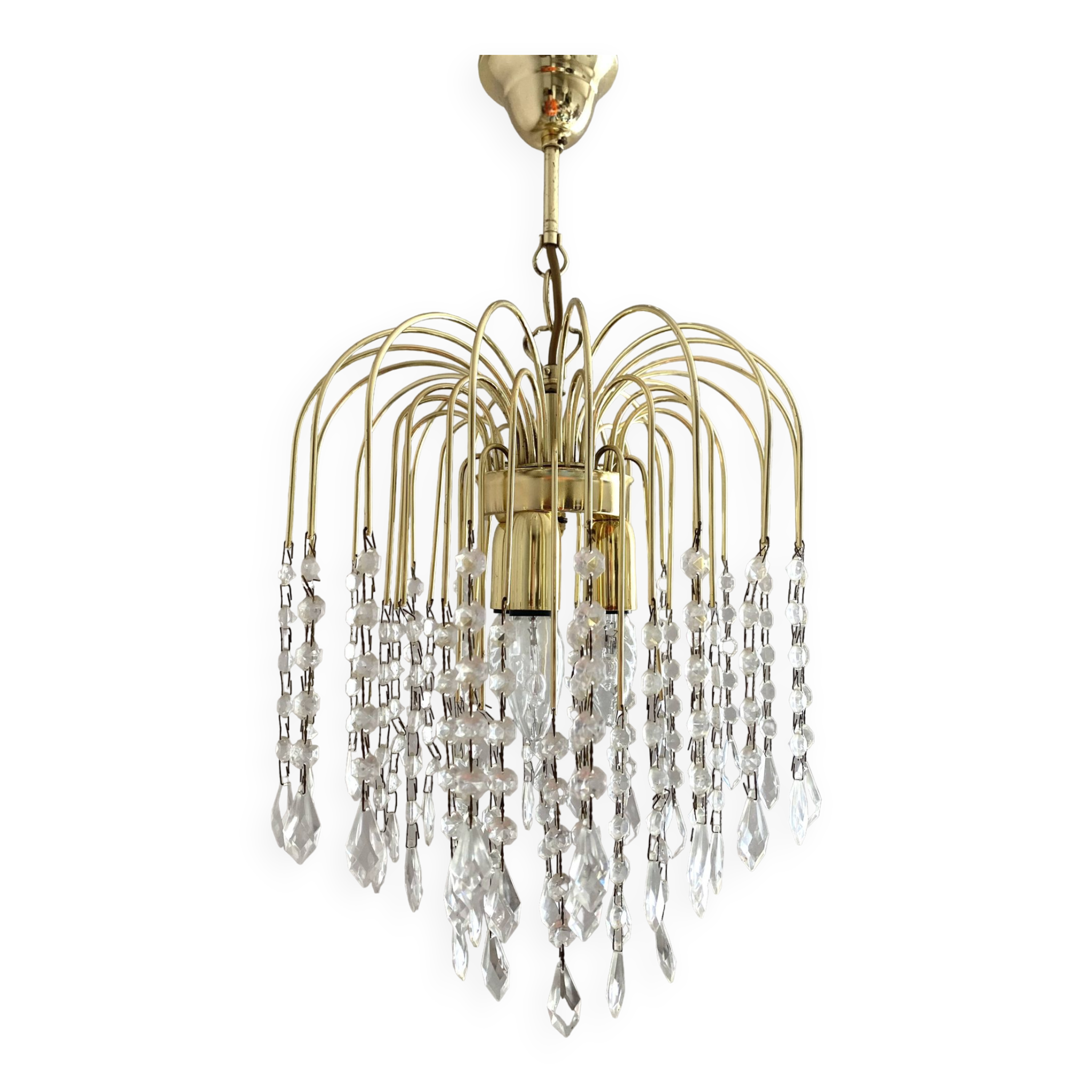 Vintage Italian cascade chandelier with pendants.