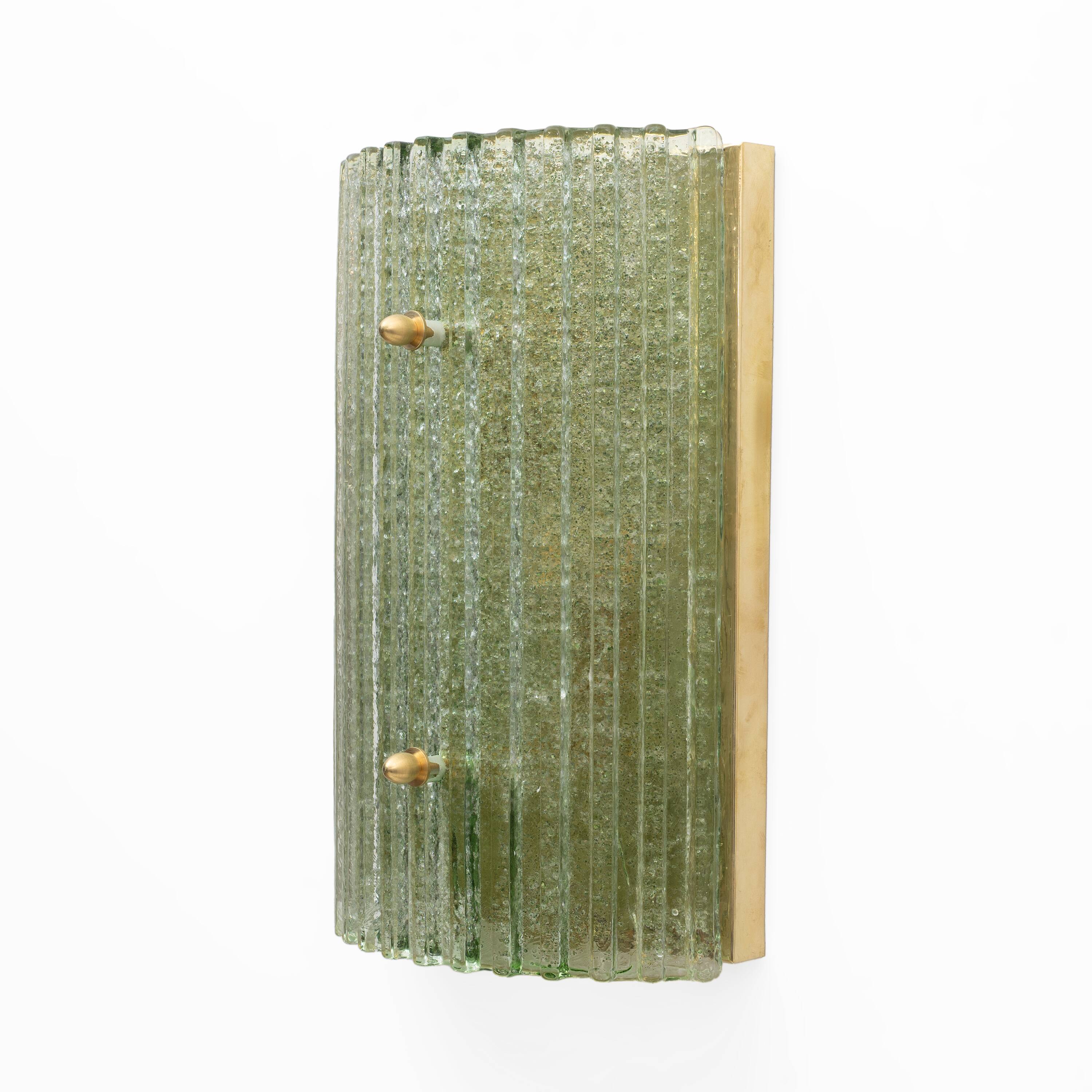 Pair of Modern Brass and Murano Glass Grit Sconces