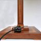 Vintage Wooden Table Lamp with Geometric Marquetry Inlay – Fabric Lampshade