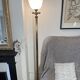 Neoclassical torchère floor lamp in brass and opaline - 1950s/60s