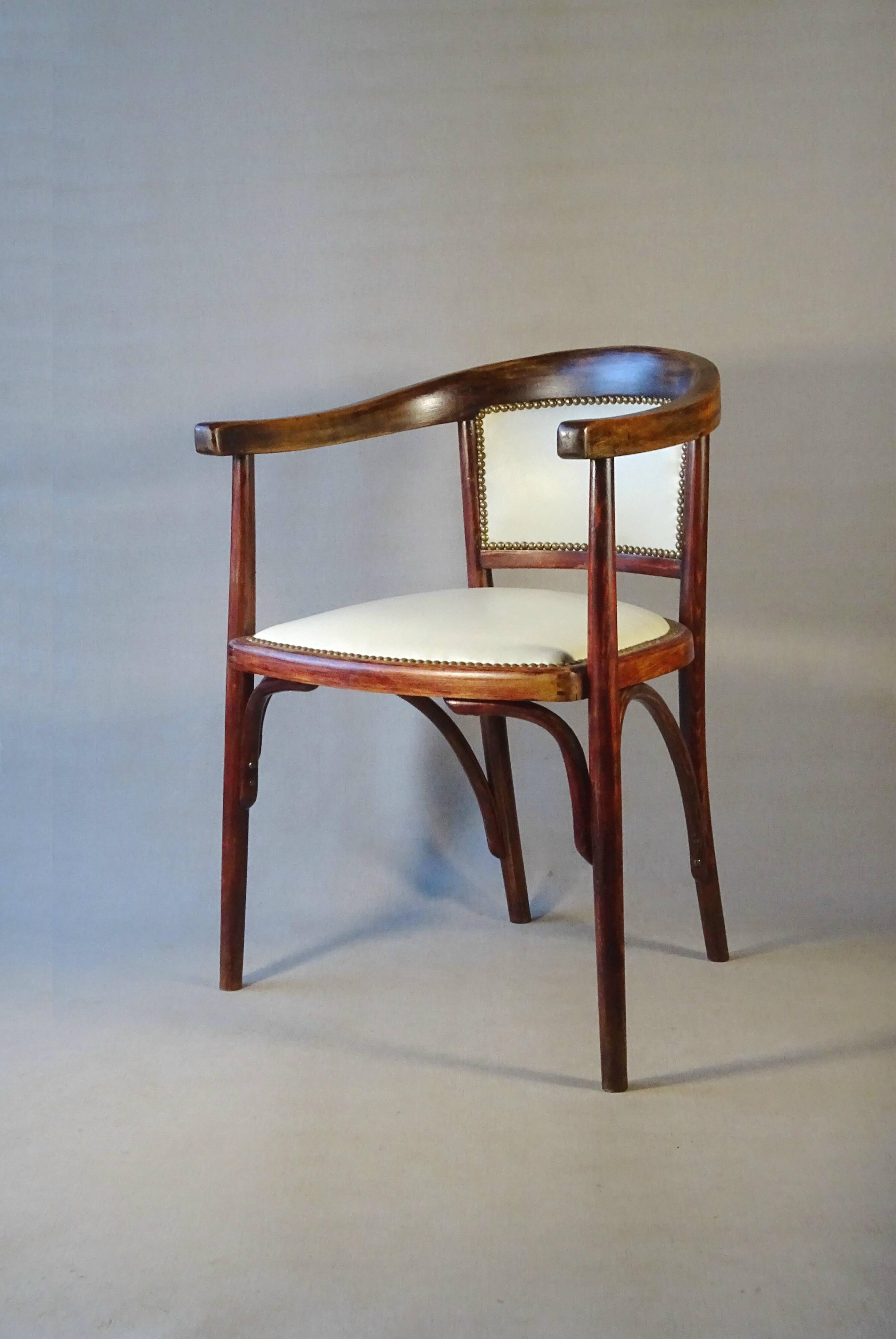 Art Deco desk chair by Fischel in bentwood and leather, 1925