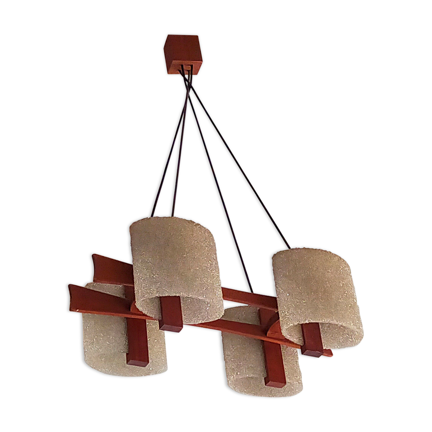 Lustre vintage scandinave en teck et perspex