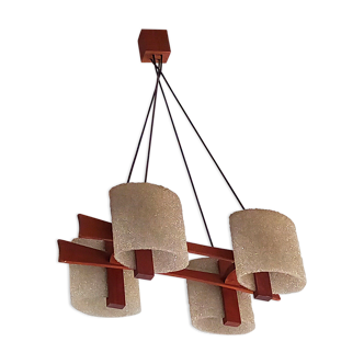 Scandinavian vintage chandelier in teak and perspex