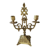 Altar candlestick with 2 branches, napoleon iii style, bronze patina old gold