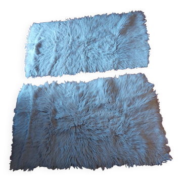 White pure wool long pile rug, vintage