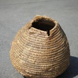 Old basket, burgundy straw and bramble, woven basket, interior decoration
