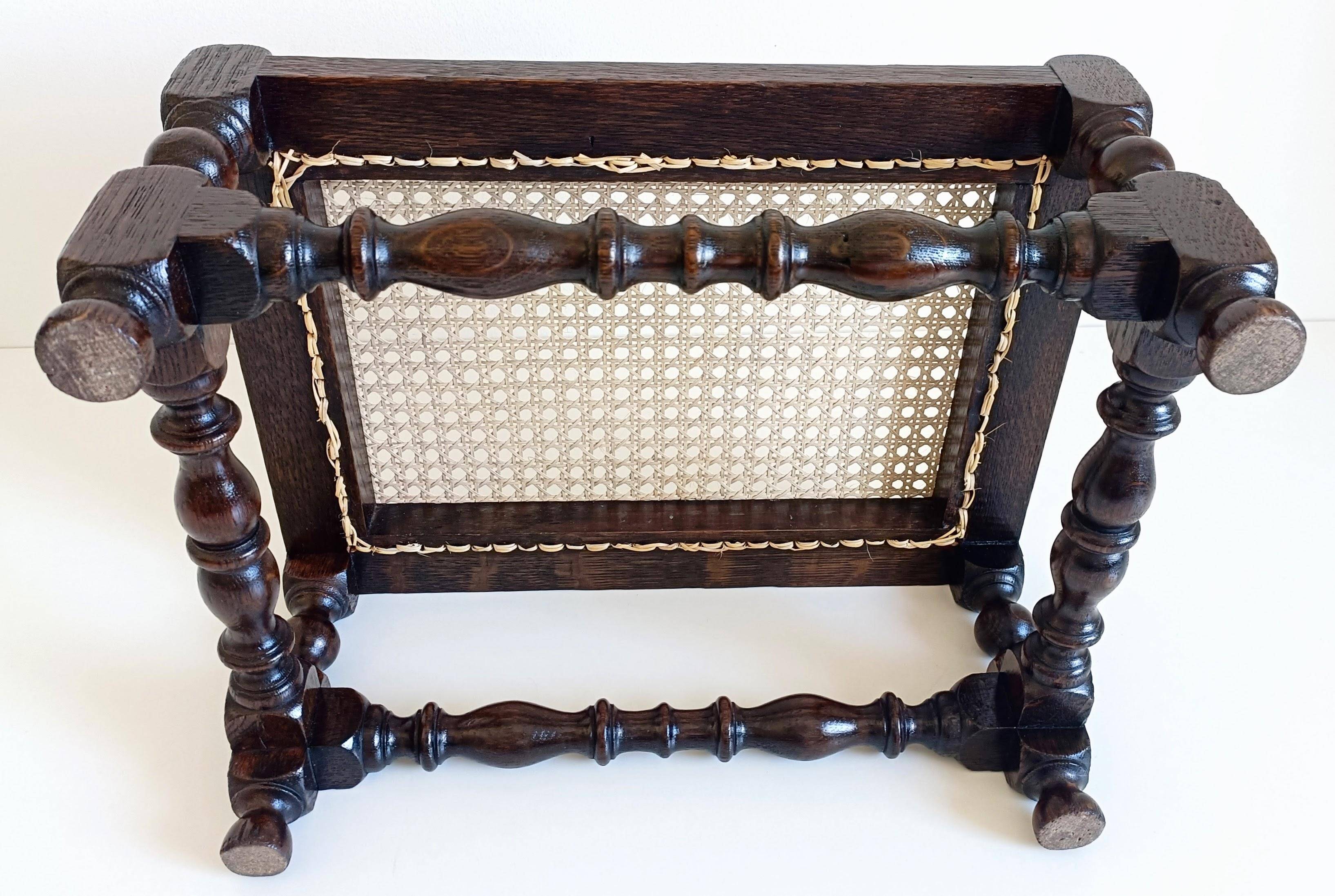 Antique Belle Epoque Oak Wood and Cane Footstool/ Occasional Table, late 19th-C