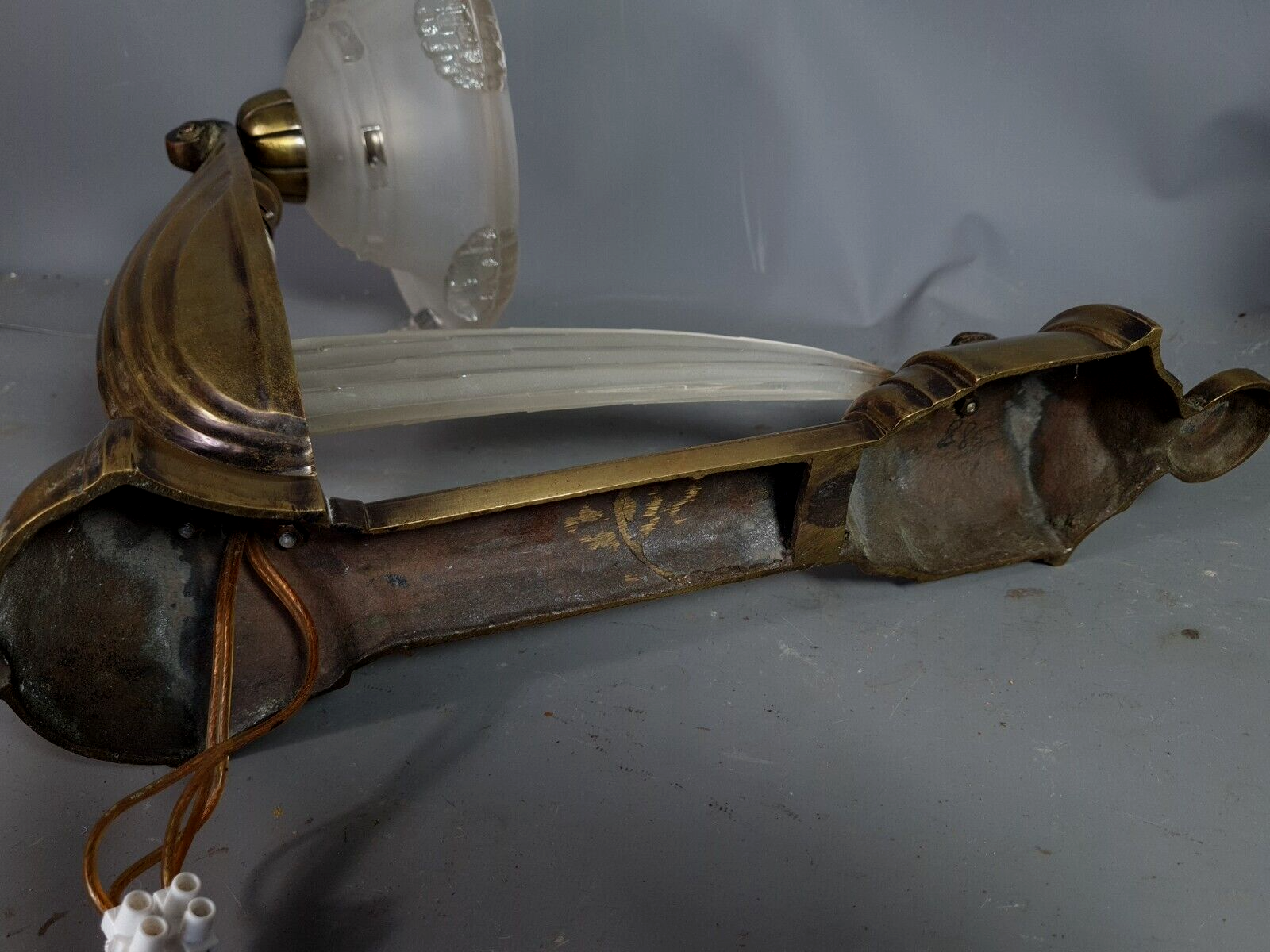 Art Deco bronze & glass wall lamp