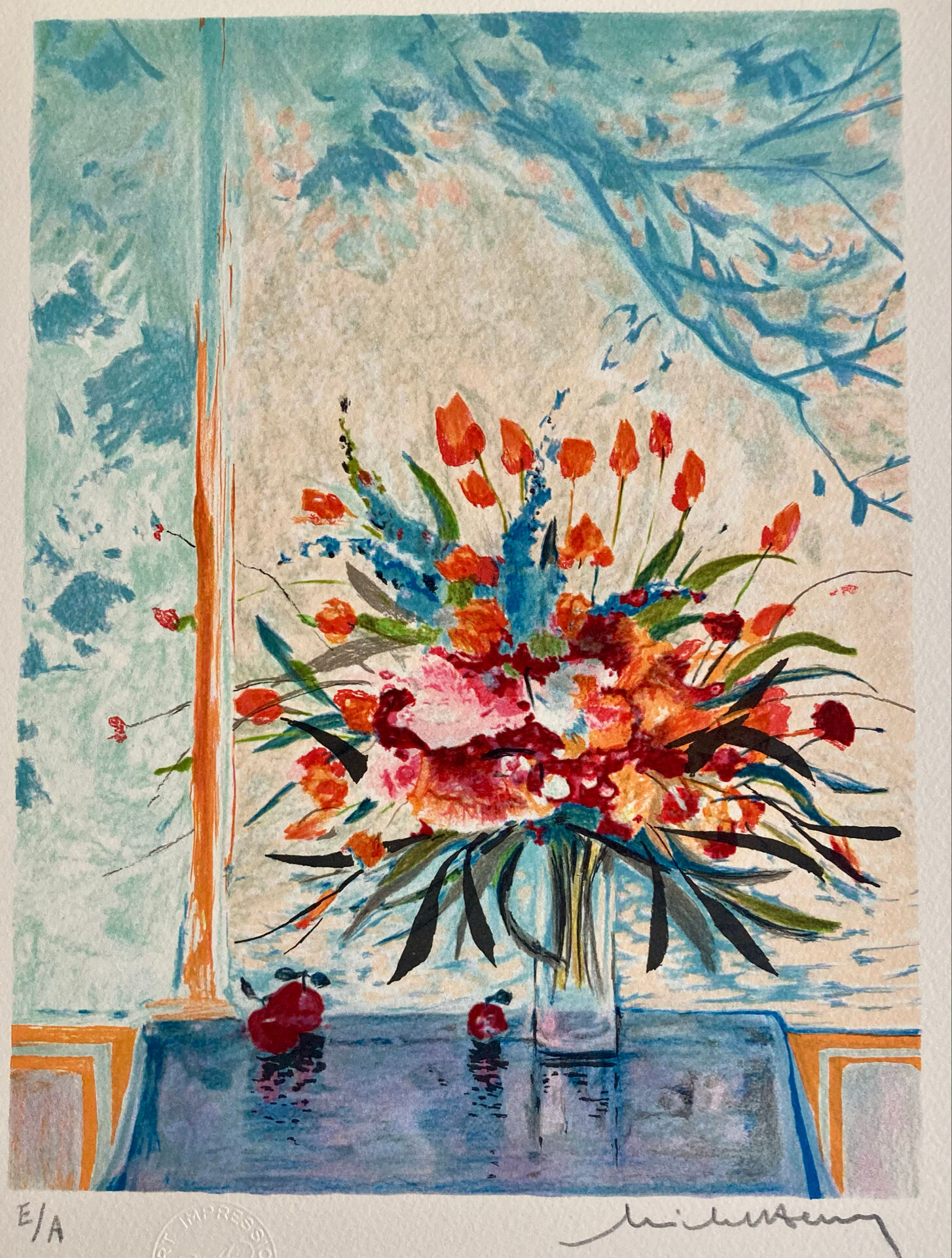 Lithograph (EA) signed by Michel Henry - Bouquet at the Window
