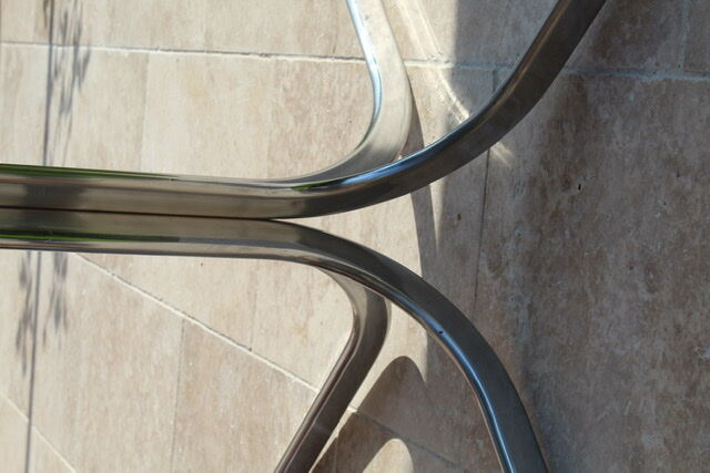 Oval glass and stainless steel table 70s