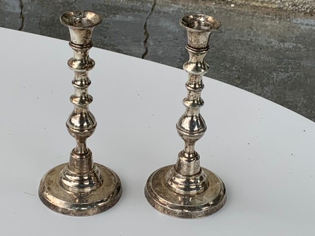 Pair of vintage silver metal candlesticks
