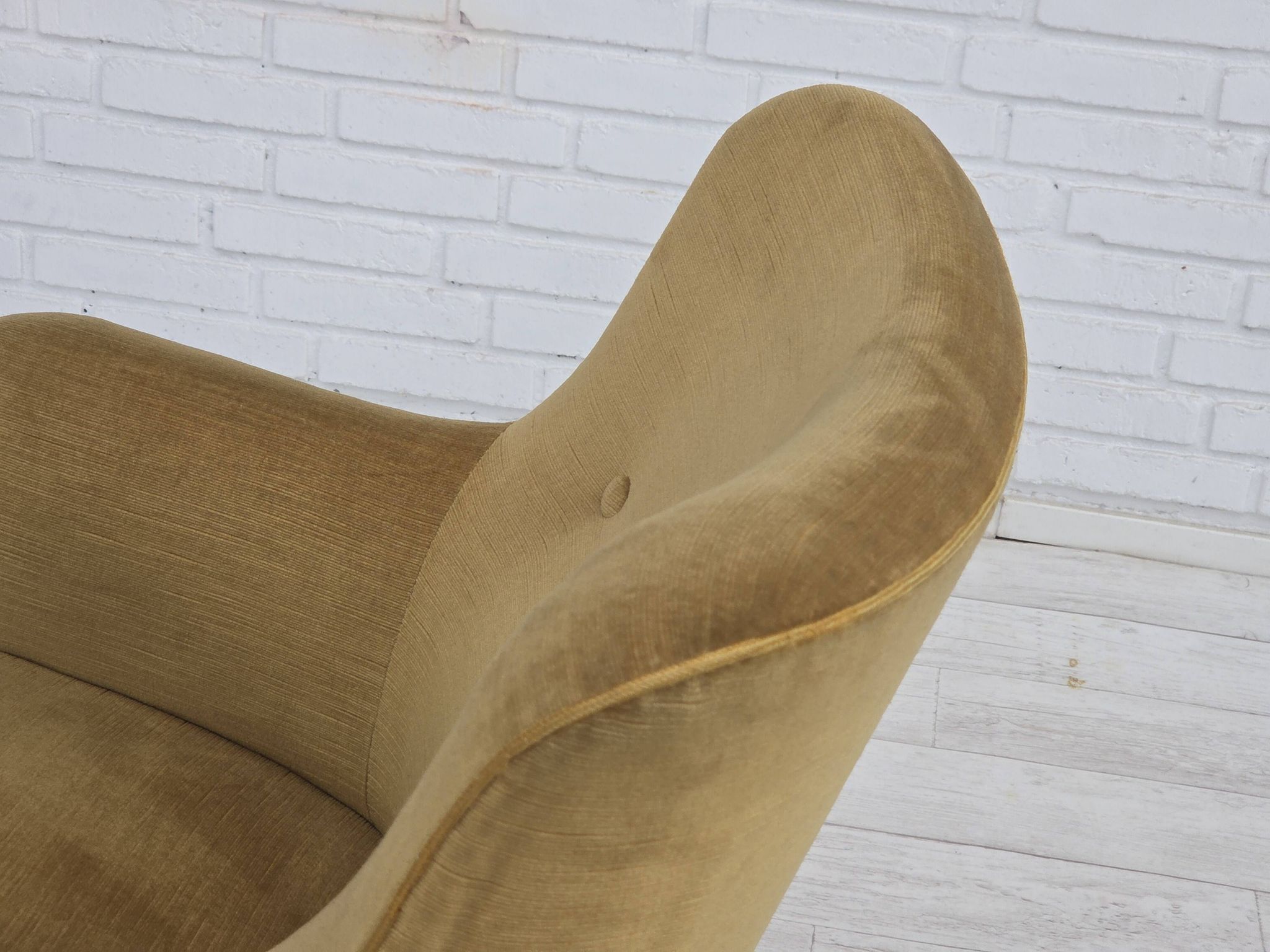 1970s, Danish lounge chair, light green furniture velour, beech wood.