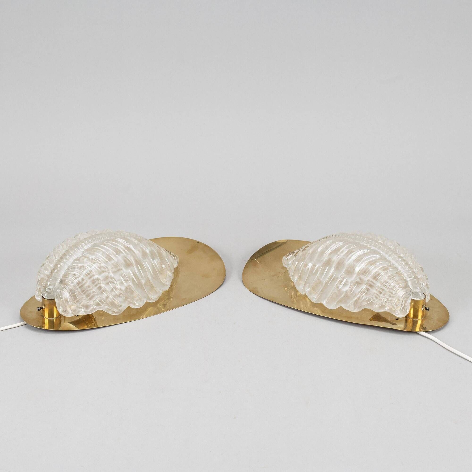 Fritz short brass and glass appliques in the shape of leaves Orrefors, 1960s