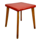 Wooden stool with red faux leather from the 1950s.