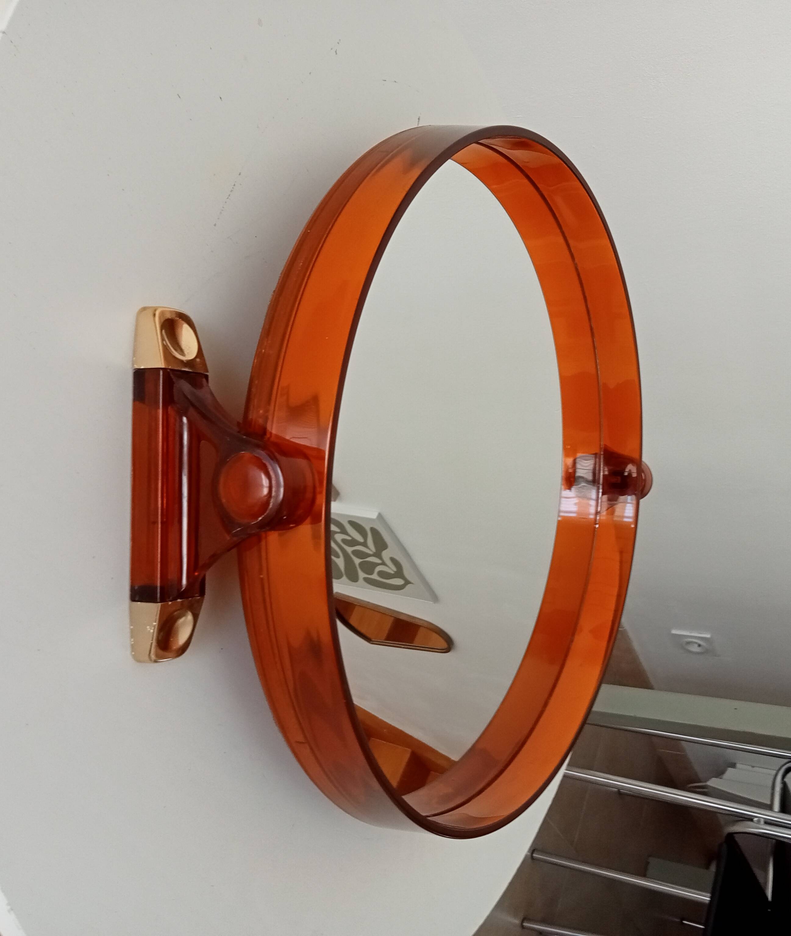 Vintage amber plexiglass mirror from the 70s