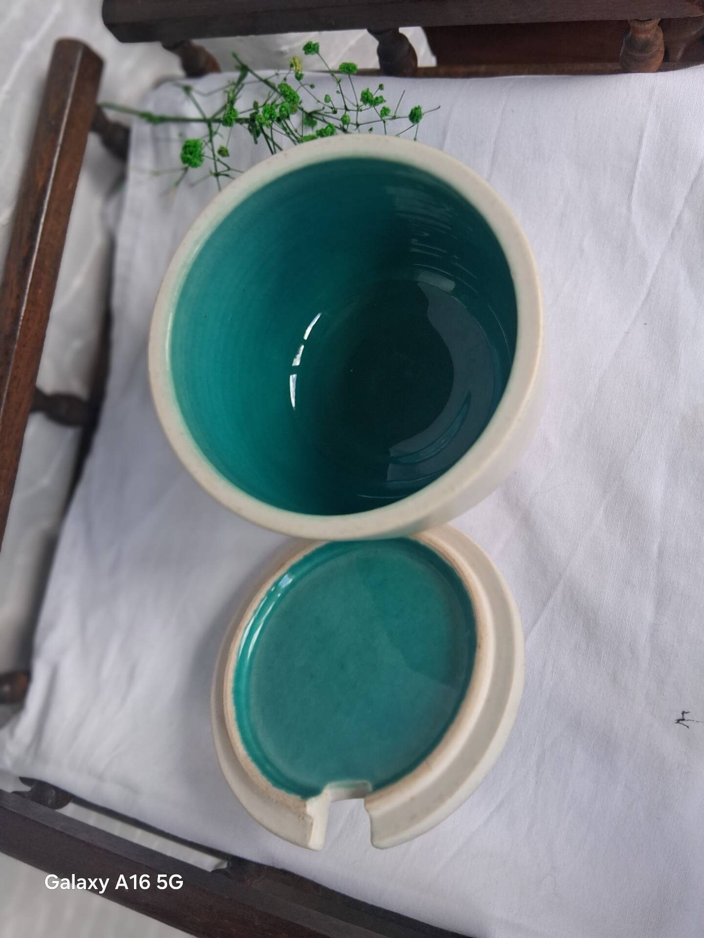 Covered pot / Vintage sugar bowl in ceramic, Keramos Sèvres 1960