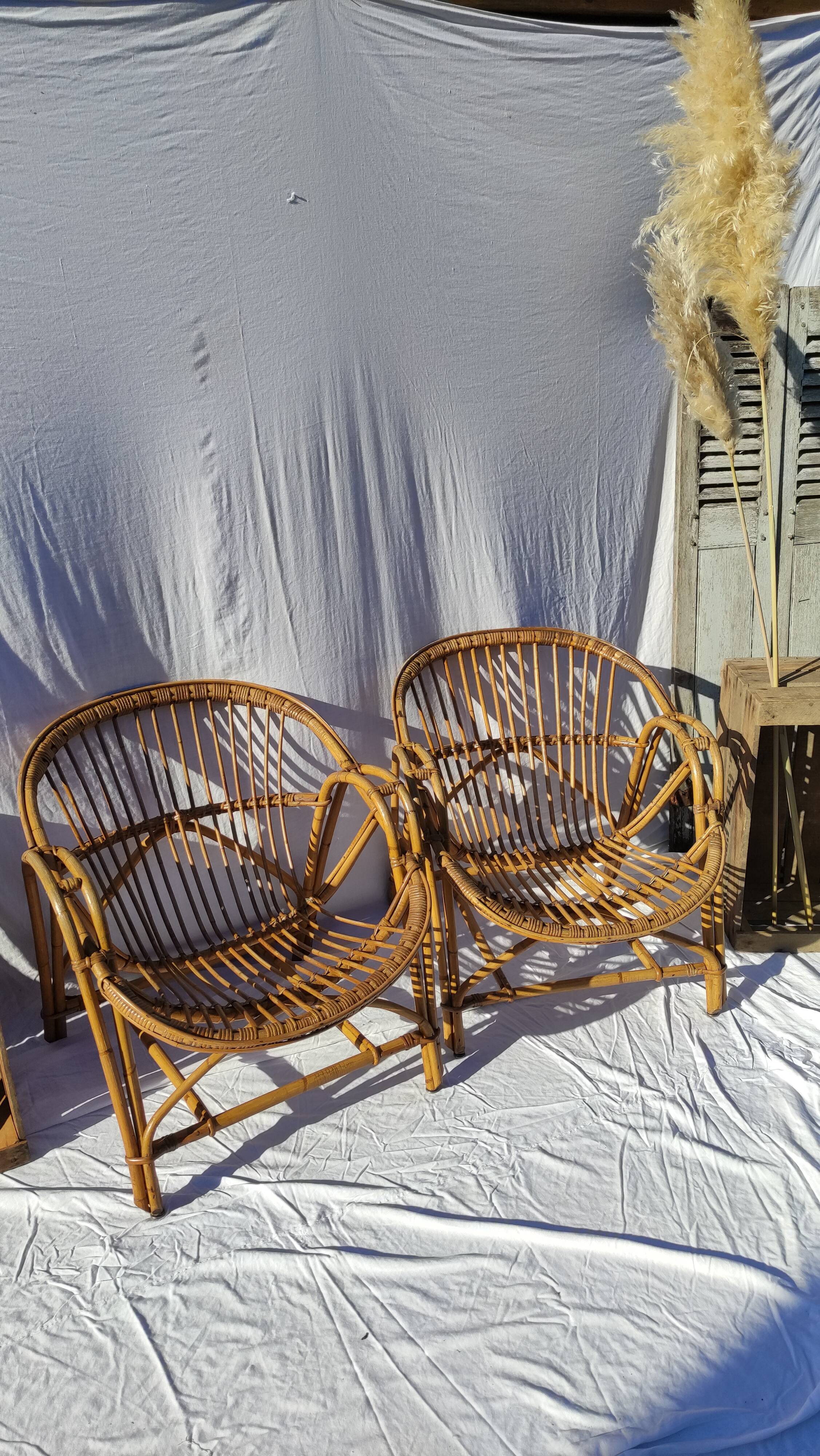 Pair of vintage rattan armchairs